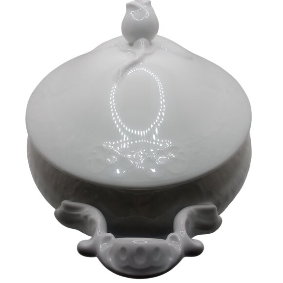 Oscar De La Renta Fine China White Oval Covered Dish Rose Lid Tureen Server Dish - Picture 3 of 14